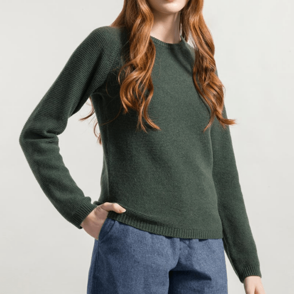 maglioncino donna cashmere rignerato verde foresta